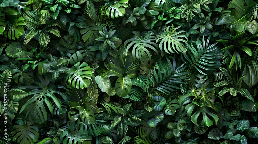 07231249 633. Artistic depiction of a tropical forest filled with diverse green leaves, including large and small leaves, creating a lush and detailed natural backdrop 07231249 633. Artistic depiction of a tropical forest filled with diverse green leaves, including large and small leaves, creating a lush and detailed natural backdrop