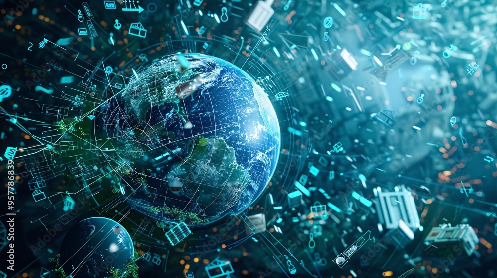 07231249 640. Conceptual illustration of a global waste management system driven by AI, featuring a network of recycling stations and smart technology visualized on a digital globe 07231249 640. Conceptual illustration of a global waste management system driven by AI, featuring a network of recycling stations and smart technology visualized on a digital globe
