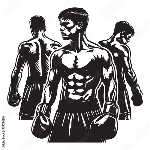 Boxing Boxer Silhouette vector Illustration editable eps 