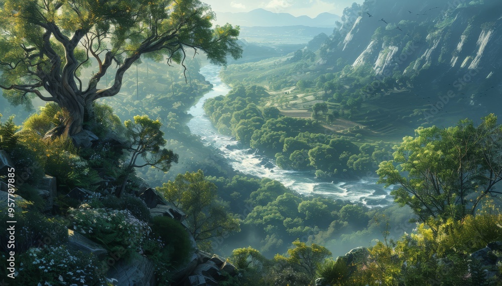 Stunning river winding through a lush forest with majestic mountains in the background. Perfect for an adventurous landscape, bringing nature’s beauty to life. 🌲🏞️ Stunning river winding through a lush forest with majestic mountains in the background. Perfect for an adventurous landscape, bringing nature’s beauty to life. 🌲🏞️
