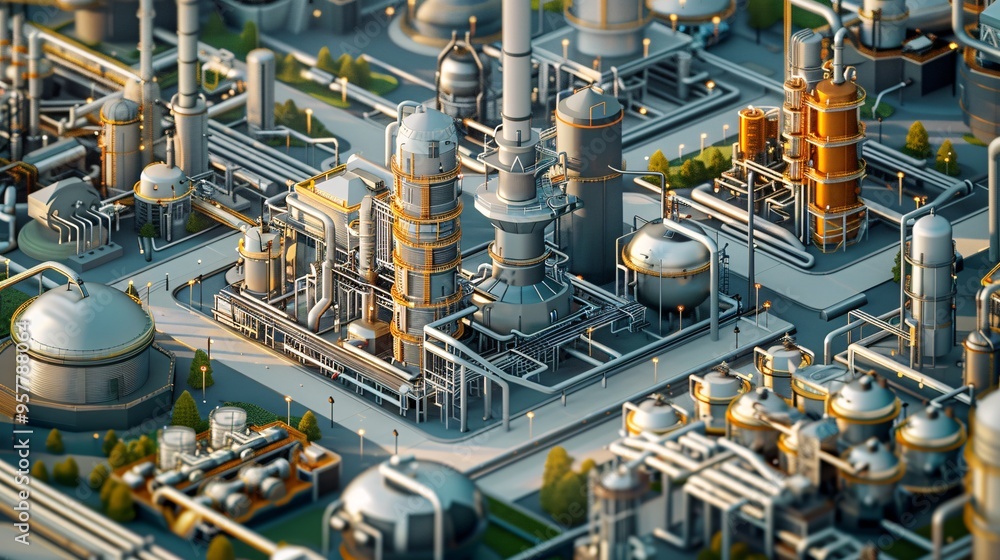 07231249 666. High-resolution image depicting a modern refinery integrated into a circular economy model, showing advanced machinery and processes that contribute to sustainable resource management 07231249 666. High-resolution image depicting a modern refinery integrated into a circular economy model, showing advanced machinery and processes that contribute to sustainable resource management