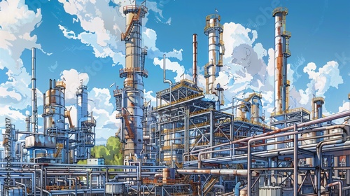 Wallpaper Mural 07231249 669. Artistic depiction of a refinery within the circular economy framework, showcasing the interplay between industrial processes and sustainable practices aimed at reducing waste and Torontodigital.ca