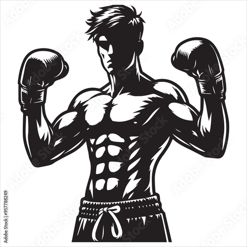Boxing Boxer Silhouette vector Illustration editable eps 
