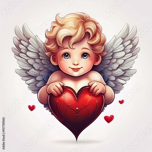 cute cherub holding heart for valentine's day