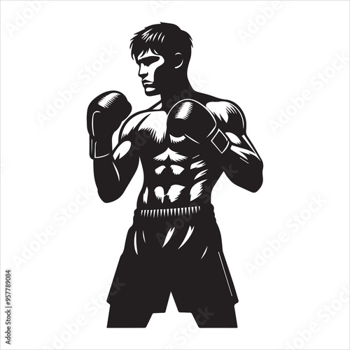 Boxing Boxer Silhouette vector Illustration editable eps 