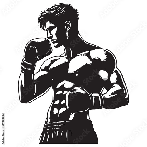 Boxing Boxer Silhouette vector Illustration editable eps 