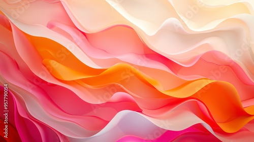 A dynamic display of fluid momentum, featuring vibrant orange and red patterns seamlessly merging with soft light pink gradients, creating a captivating visual experience.