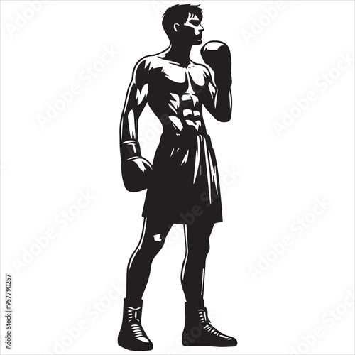 Boxing Boxer Silhouette vector Illustration editable eps 