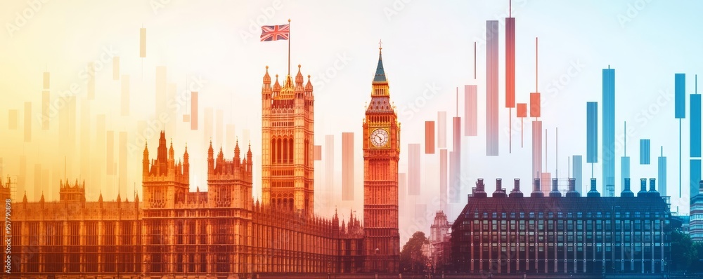 Static noise effect overlaid on UK economic indicators, conceptualizing uncertainty, financial crisis Static noise effect overlaid on UK economic indicators, conceptualizing uncertainty, financial crisis