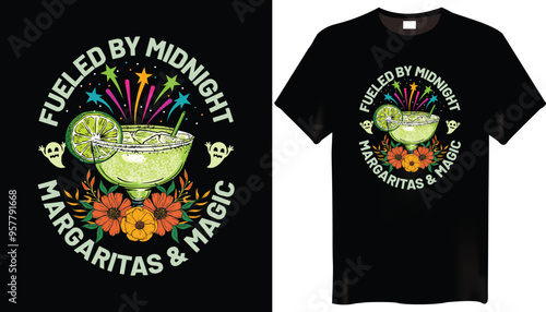 Fueled By Midnight Margaritas & Magic Halloween T Shirt Design