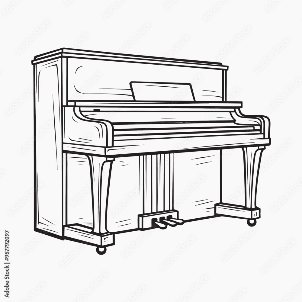 Elegant upright piano line drawing Elegant upright piano line drawing