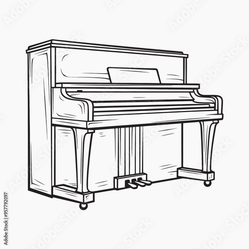 Elegant upright piano line drawing