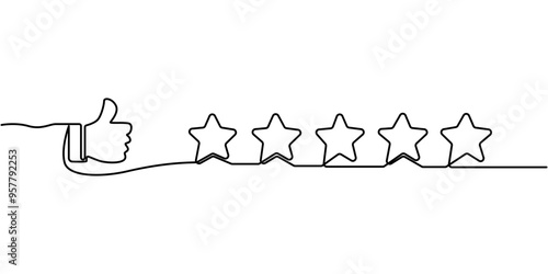 Continuous Line Drawing of Positive Feedback Icon. Hand Drawn Symbol Vector Illustration, Customer Satisfaction Single Line Icon, Hands Star Rating And Reviews Thin Line Icon, CUSTOMER SATISFACTION