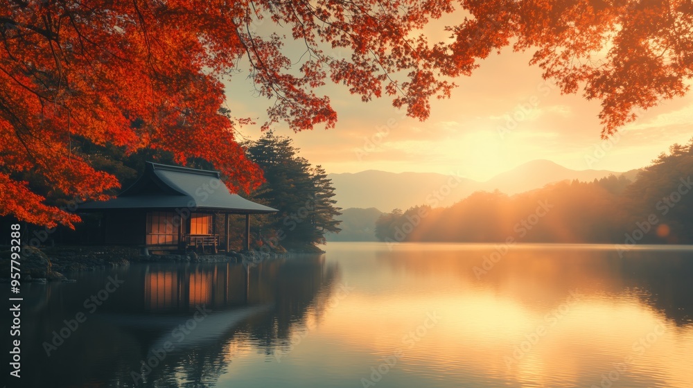 Autumn season at sunset in Japan. Travel concept. Autumn season at sunset in Japan. Travel concept.