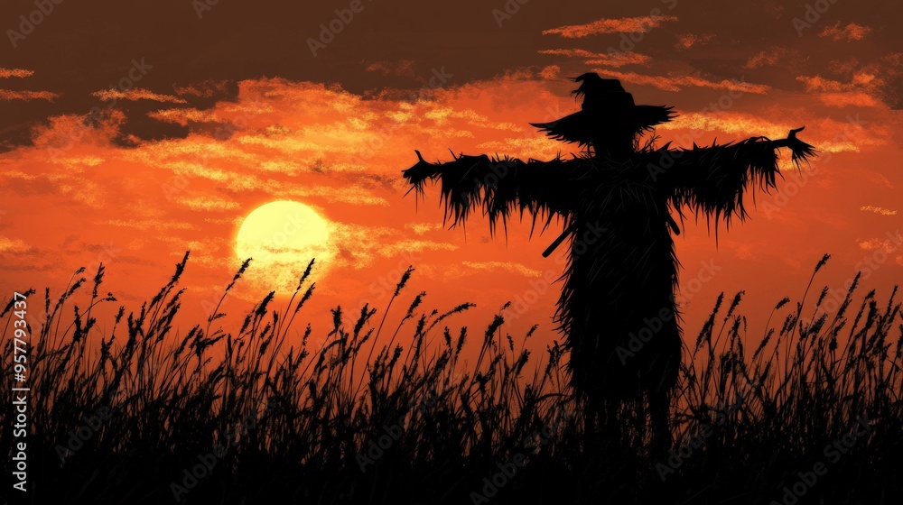 Scarecrow Silhouette at Sunset. Scarecrow Silhouette at Sunset.