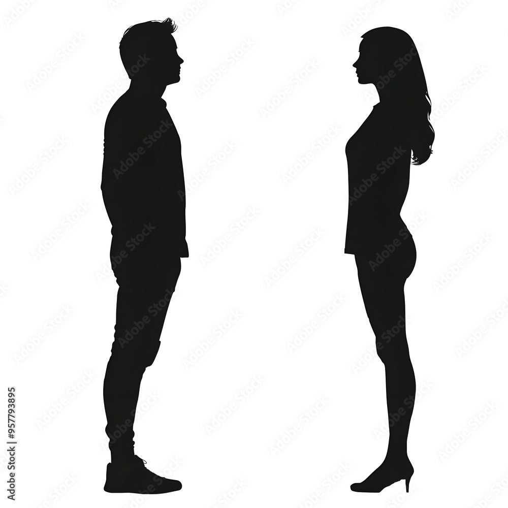 Man and women stand silhouette Man and women stand silhouette