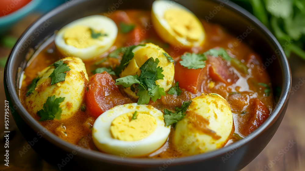 egg curry, with a blend of spices, tomatoes, and tender boiled eggs egg curry, with a blend of spices, tomatoes, and tender boiled eggs