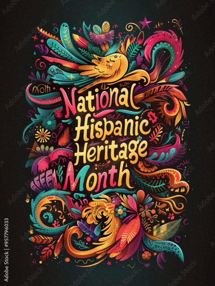 Obraz premium Bold typographic poster celebrating National Hispanic Heritage Month