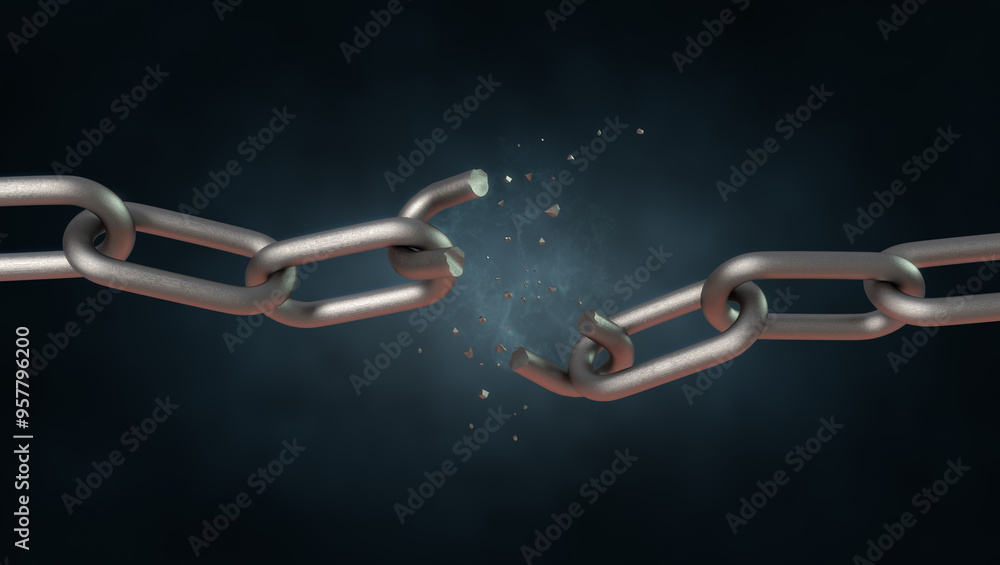 Fototapeta premium Breaking chain freedom and liberty concept, 3D rendering.