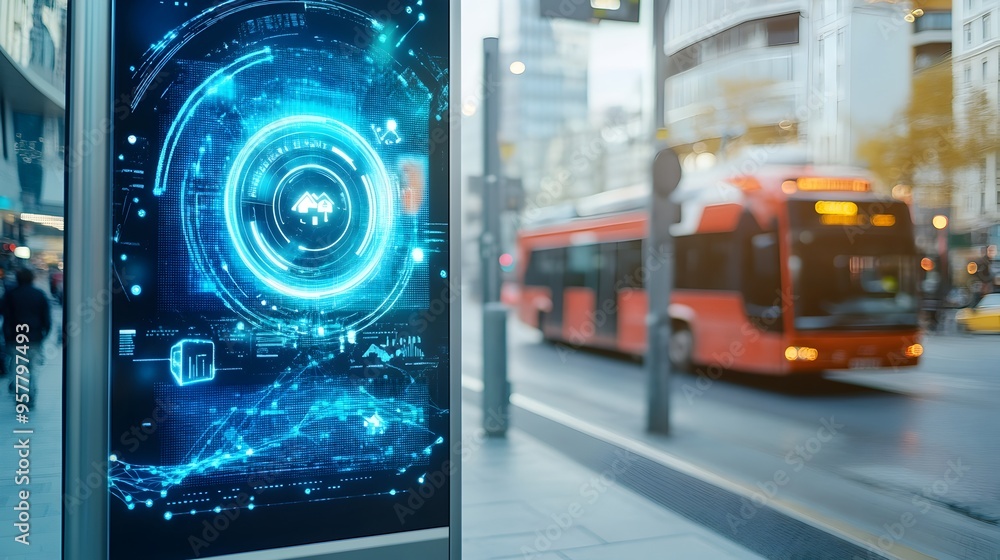 Innovative High Tech Bus Stop with Real Time Digital Arrival and Schedule Display for Efficient Urban Commuting Innovative High Tech Bus Stop with Real Time Digital Arrival and Schedule Display for Efficient Urban Commuting