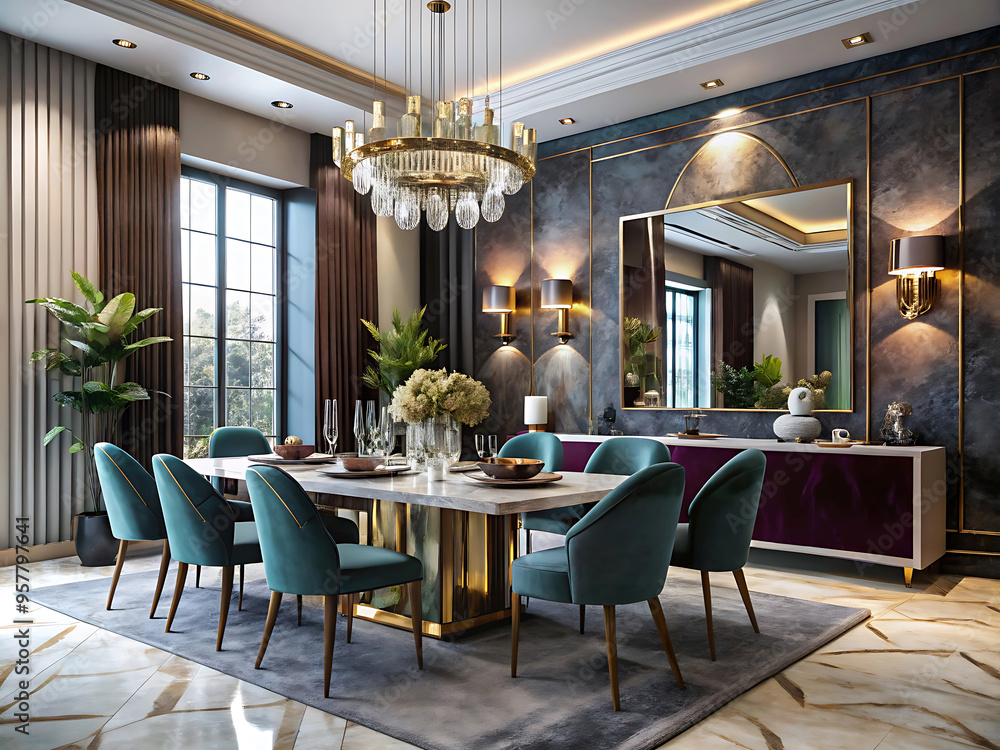 Modern Interior Design of Dining Room with Elegant Furniture Vector Illustration Modern Interior Design of Dining Room with Elegant Furniture Vector Illustration