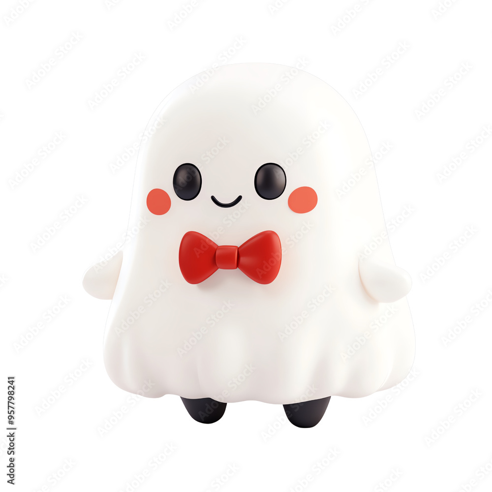 A cute, friendly ghost character with a bow tie, perfect for Halloween decorations or children's illustrations.