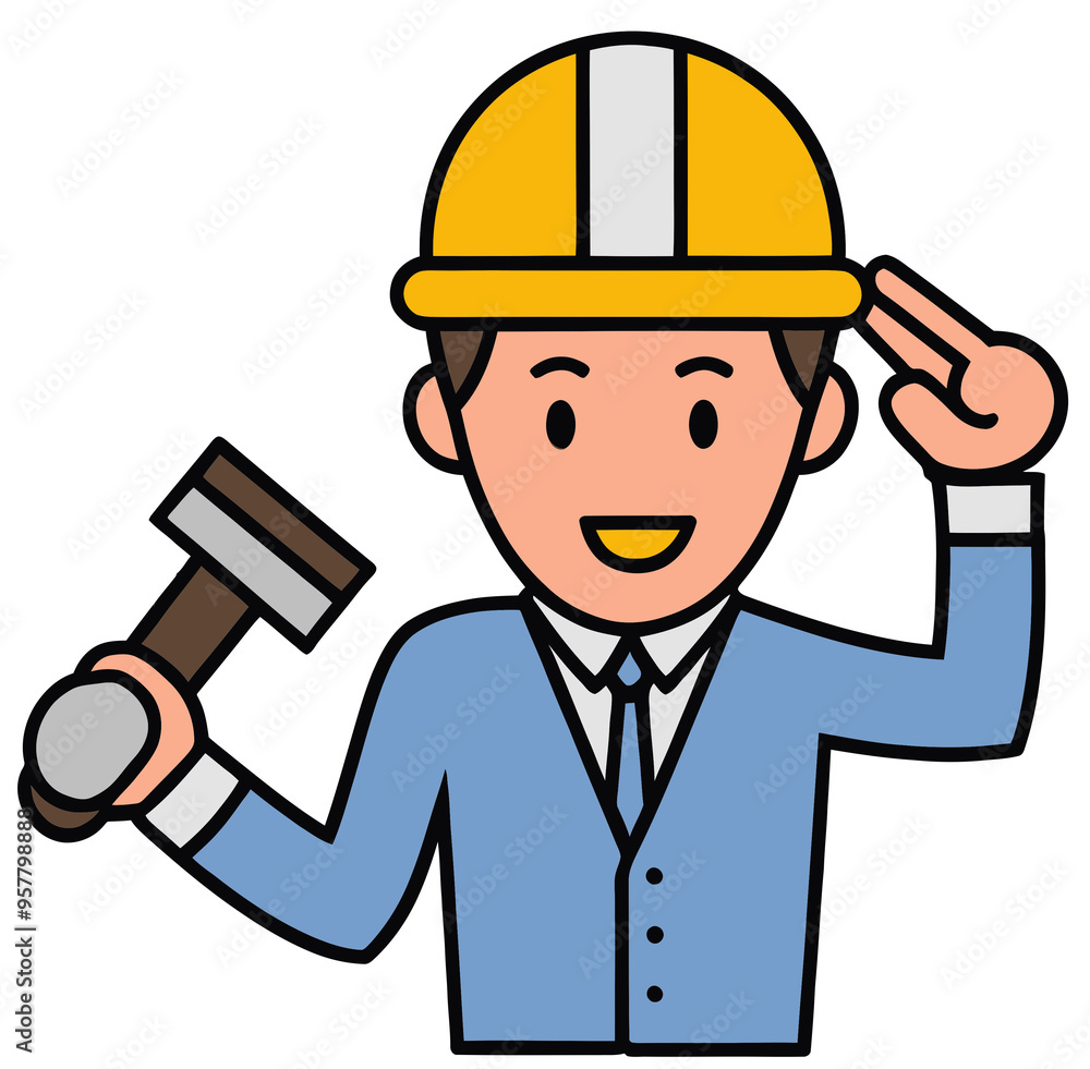 Smiling 2D Flat Design Architect Holding a architect tools, Wearing a Hard Hat and Suit Smiling 2D Flat Design Architect Holding a architect tools, Wearing a Hard Hat and Suit