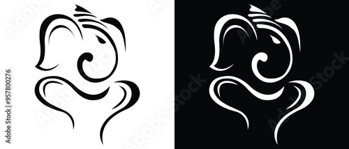 Lord Ganesh line art - Ganesh Face art - Ganesh Chaturthi - Ganapati Festival. isolated on white background. Vector illustration.