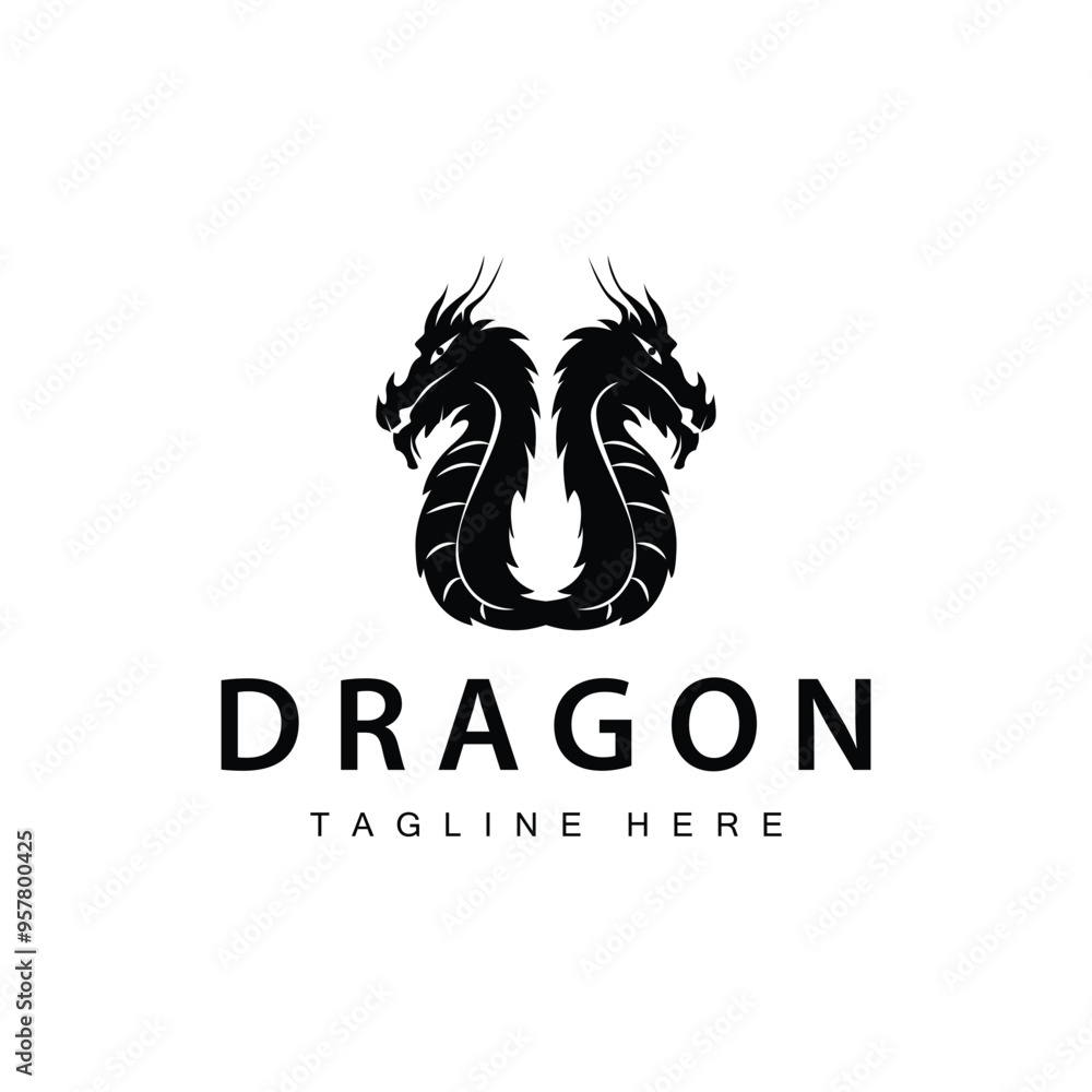 Black silhouette design simple dragon logo animal legend template illustration Black silhouette design simple dragon logo animal legend template illustration