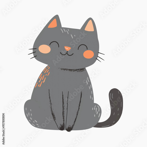 Cute illustrated gray cat