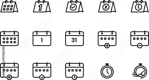 Set of calendar icon outline style in black color