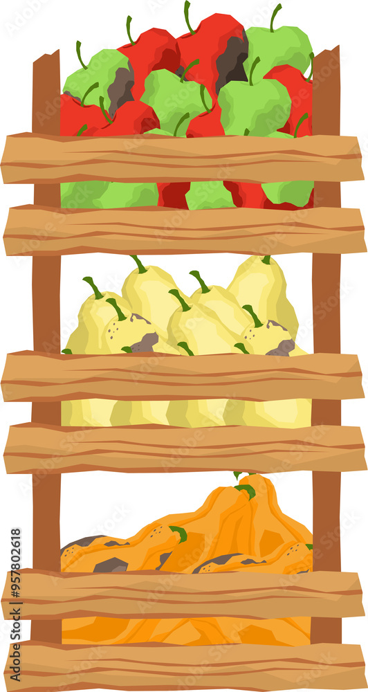 Wooden crate with vegetables and fruits Wooden crate with vegetables and fruits