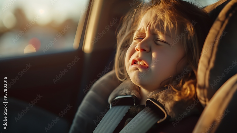 Crying girl sitting in a car seat Crying girl sitting in a car seat