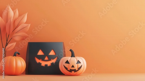 Halloween-themed product raffle at a business event, branded prizes, 3D illustration photo