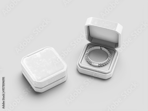 White Blank Bracelet  Jewelry Box Packaging 3D Mockup	 photo