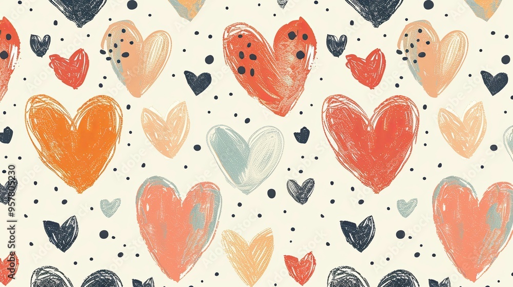 Hand-painted abstract heart pattern in various colors Hand-painted abstract heart pattern in various colors