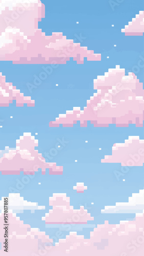 Pixelated pink clouds sky