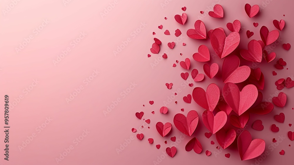 Pink Background with Scattered Red Paper Hearts Pink Background with Scattered Red Paper Hearts