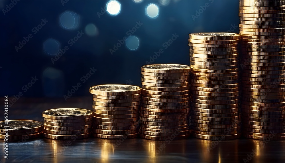 Pile of gold coins on studio backdrop background It is a symbol of wealth and financial success.