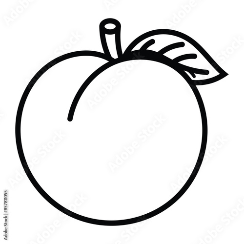 Peach line vector icon. Fruit or nectarine with leaf for food apps and websites.