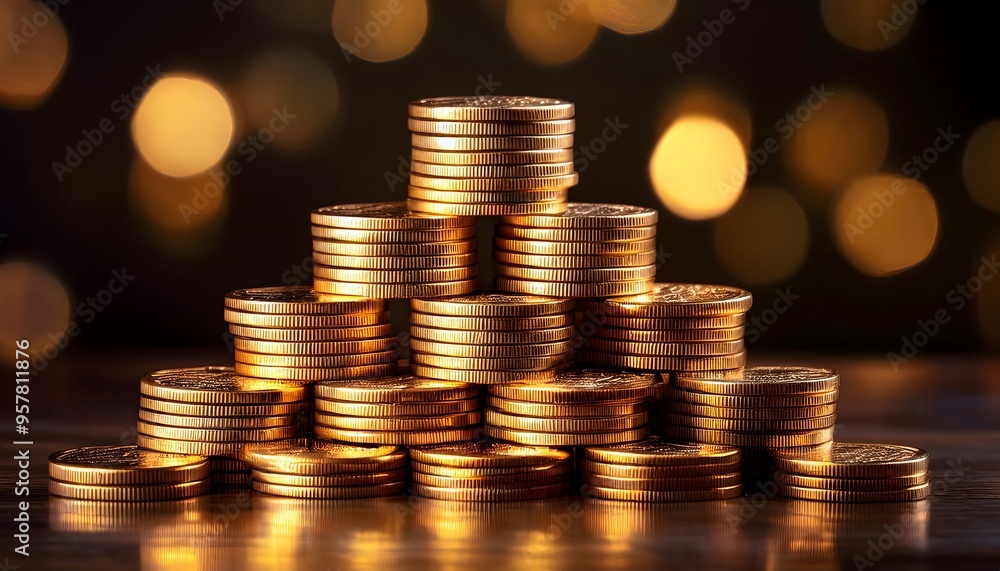 Pile of gold coins on studio backdrop background It is a symbol of wealth and financial success. Pile of gold coins on studio backdrop background It is a symbol of wealth and financial success.