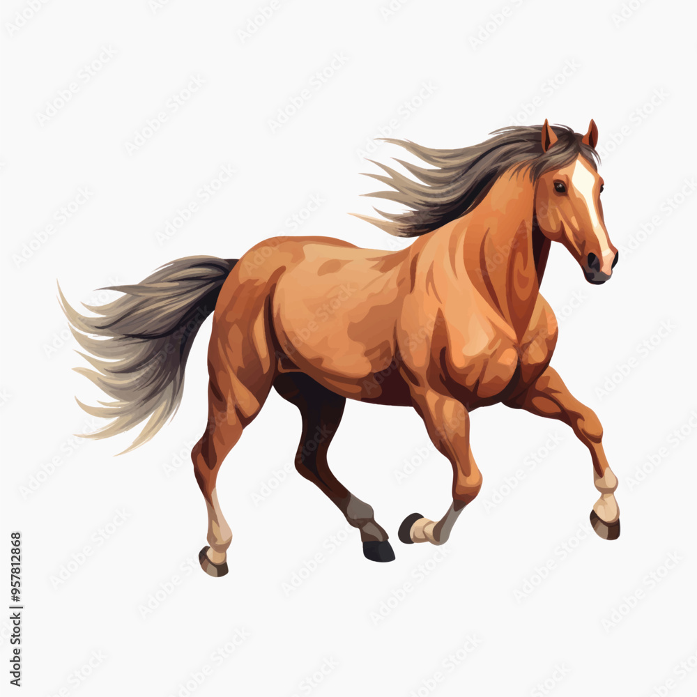 Obraz premium Majestic galloping brown horse illustration