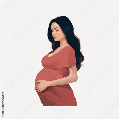 Pregnant woman illustration, serene expression