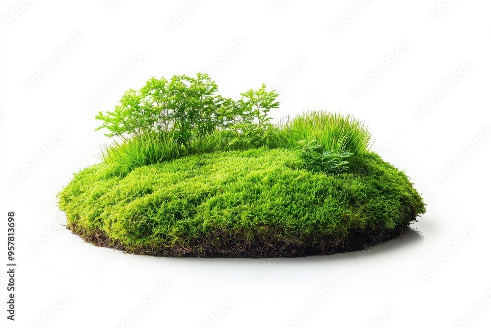 Fototapeta premium A lush green moss landscape featuring vibrant plants, perfect for eco-friendly projects and nature-themed designs.