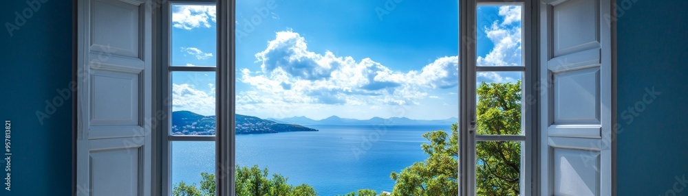 Embracing Fresh Beginnings - Concept of New Opportunities and Fresh Air Through an Open Window with Breeze Blowing In Embracing Fresh Beginnings - Concept of New Opportunities and Fresh Air Through an Open Window with Breeze Blowing In