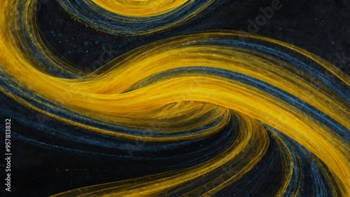 Golden & Blue Abstract Swirls: Cosmic Dance of Light and Texture