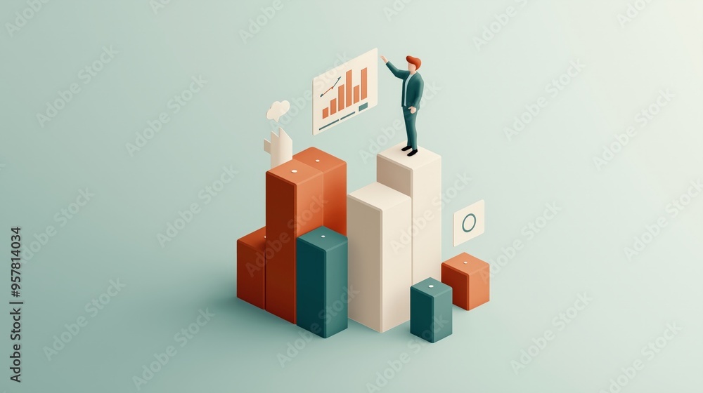 A business professional analyzing data on a bar chart, representing growth and success in a modern, digital workspace. A business professional analyzing data on a bar chart, representing growth and success in a modern, digital workspace.