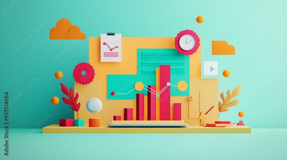 A vibrant and modern illustration of data analytics with colorful graphs and elements, perfect for digital marketing materials. A vibrant and modern illustration of data analytics with colorful graphs and elements, perfect for digital marketing materials.