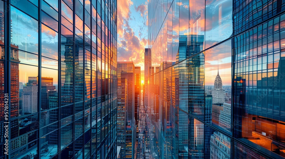 Skyscrapers Reflecting a Sunset Sky Skyscrapers Reflecting a Sunset Sky