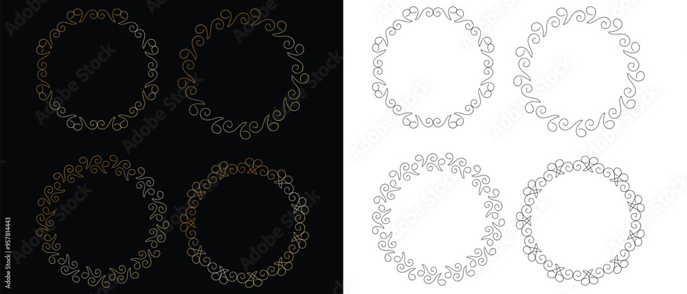 set of luxury ornament embellishment circle border. set of luxury ornament embellishment circle border.